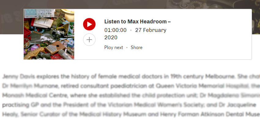 Interview - Radio Announcer Jenny Davis explores the history of female medical doctors in 19th century Melbourne.