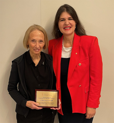 President’s Honour 2023 recipient, Dr Anne Meyers and President A/Prof Simonis