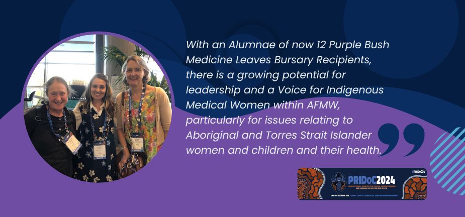 A/Prof Deb Colville with Dr Loyola Willis and Dr Lydia Pitcher and a quote about bursary alumna